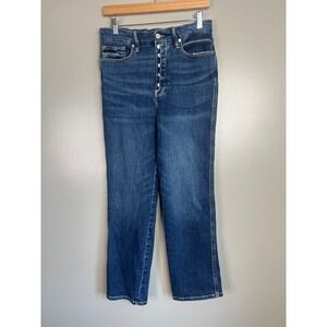 Good American Good Curve Straight Jeans Indigo Medium Wash Button Fly 10/30